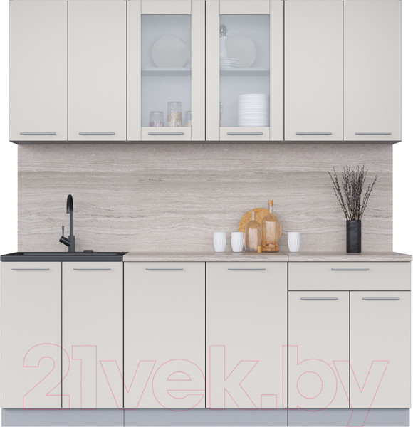 Изображение товара Кухонный гарнитур Интерлиния Мила 20-60 (персидский жемчуг/персидский жемчуг/травертин серый)
