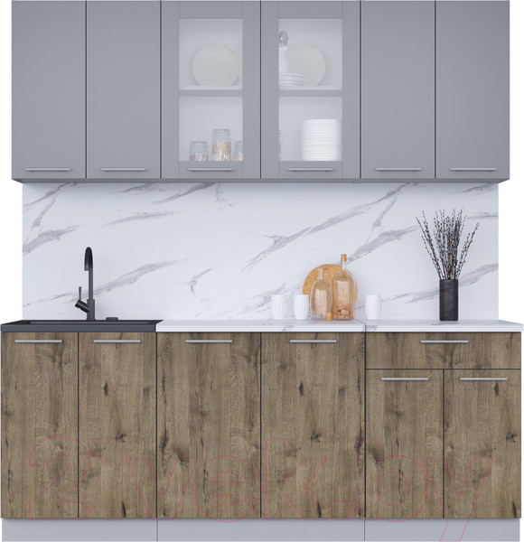 Изображение товара Кухонный гарнитур Интерлиния Мила 20-60 (серебро/дуб веллингтон/белый гранит)