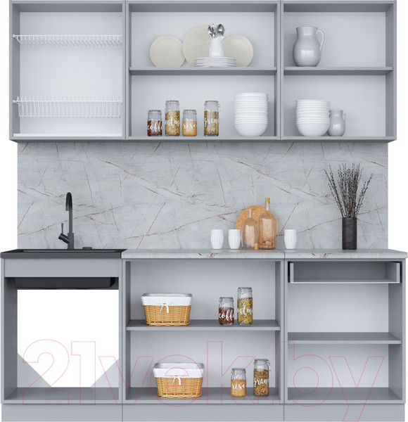 Изображение товара Кухонный гарнитур Интерлиния Мила 20-60 (серебро/дуб веллингтон/белый гранит)