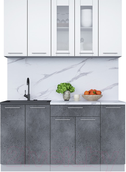 Изображение товара Кухонный гарнитур Интерлиния Мила 15 (белый платинум/бетон портленд/белый гранит)