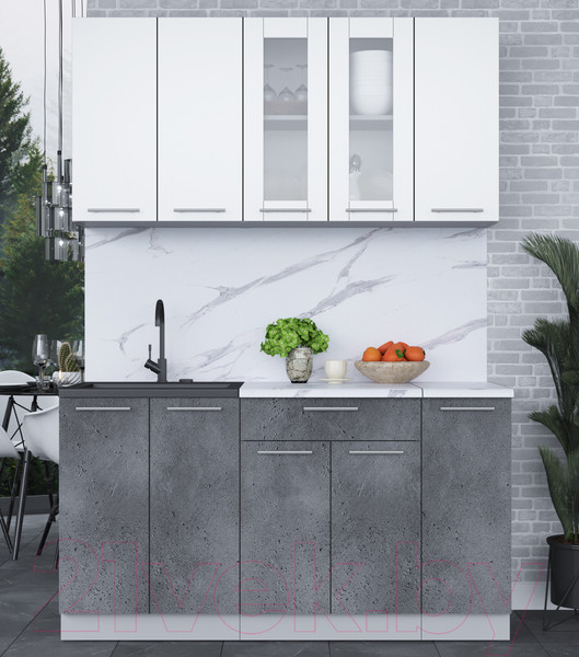 Изображение товара Кухонный гарнитур Интерлиния Мила 15 (белый платинум/бетон портленд/белый гранит)