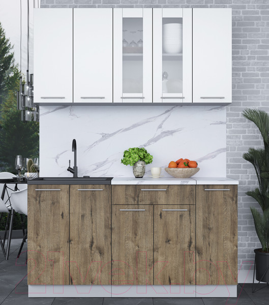 Изображение товара Кухонный гарнитур Интерлиния Мила 15 (белый платинум/дуб веллингтон/белый гранит)