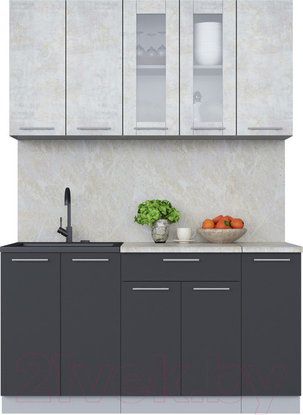 Изображение товара Кухонный гарнитур Интерлиния Мила 15 (бетон лайт/антрацит/опал светлый)
