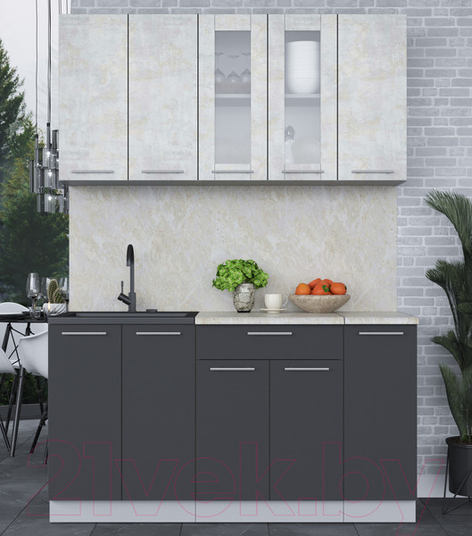 Изображение товара Кухонный гарнитур Интерлиния Мила 15 (бетон лайт/антрацит/опал светлый)