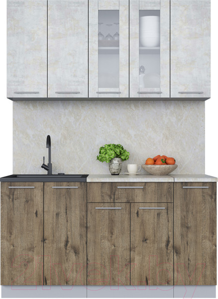Изображение товара Кухонный гарнитур Интерлиния Мила 15 (бетон лайт/дуб веллингтон/опал светлый)