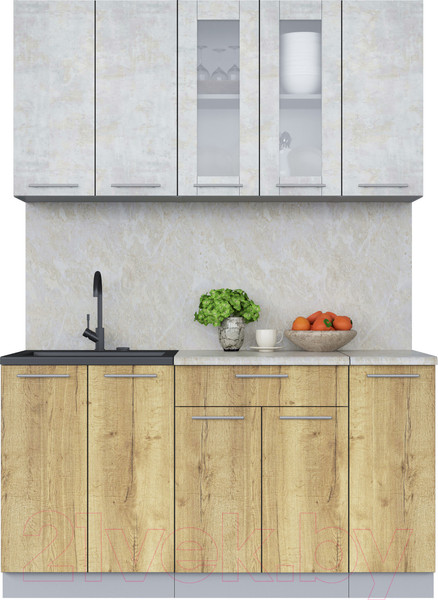 Изображение товара Кухонный гарнитур Интерлиния Мила 15 (бетон лайт/дуб золотой/опал светлый)