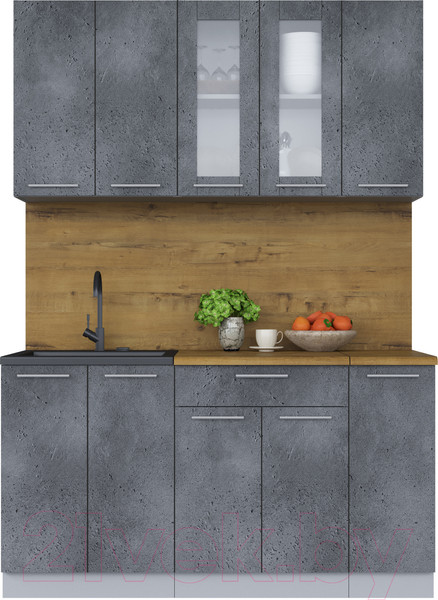 Изображение товара Кухонный гарнитур Интерлиния Мила 15 (бетон потленд/бетон портленд/дуб бунратти)
