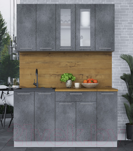 Изображение товара Кухонный гарнитур Интерлиния Мила 15 (бетон потленд/бетон портленд/дуб бунратти)