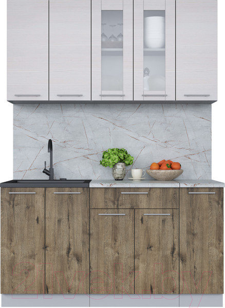 Изображение товара Кухонный гарнитур Интерлиния Мила 15 (вудлайн кремовый/дуб веллингтон/серый каспий)