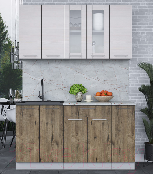 Изображение товара Кухонный гарнитур Интерлиния Мила 15 (вудлайн кремовый/дуб веллингтон/серый каспий)