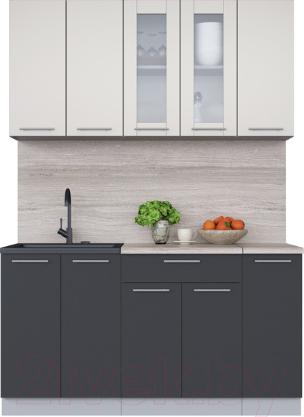 Изображение товара Кухонный гарнитур Интерлиния Мила 15 (персидский жемчуг/антрацит/травертин серый)