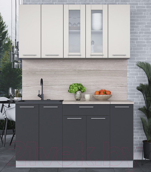 Изображение товара Кухонный гарнитур Интерлиния Мила 15 (персидский жемчуг/антрацит/травертин серый)