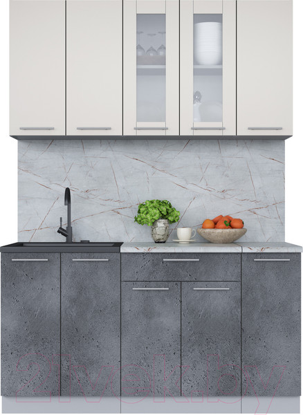 Изображение товара Кухонный гарнитур Интерлиния Мила 15 (персидский жемчуг/бетон портленд/серый каспий)