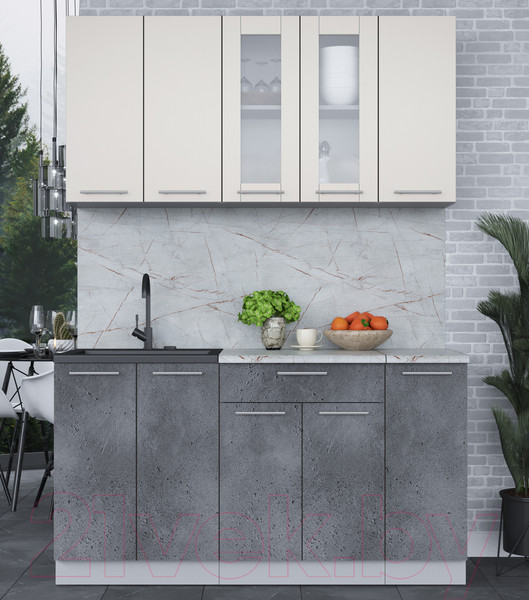 Изображение товара Кухонный гарнитур Интерлиния Мила 15 (персидский жемчуг/бетон портленд/серый каспий)