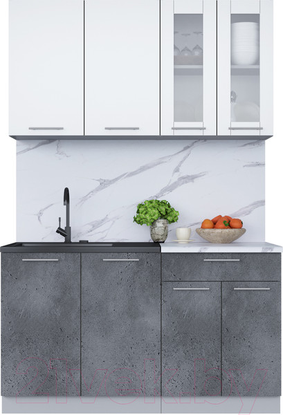 Изображение товара Кухонный гарнитур Интерлиния Мила 14 (белый платинум/бетон портленд/белый гранит)