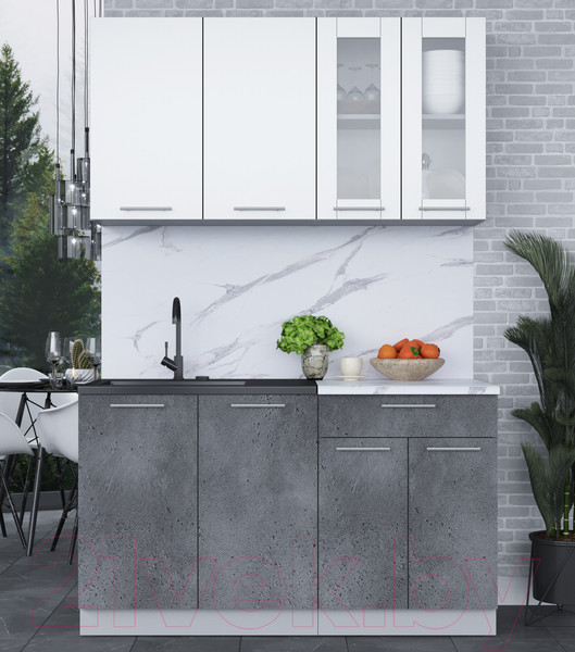Изображение товара Кухонный гарнитур Интерлиния Мила 14 (белый платинум/бетон портленд/белый гранит)