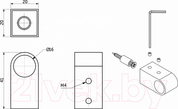 Изображение товара Держатель для рейлинга AKS Модерн d16 (черный)