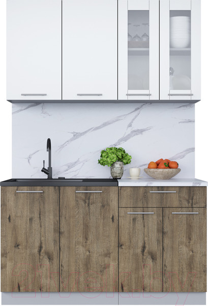 Изображение товара Кухонный гарнитур Интерлиния Мила 14 (белый платинум/дуб веллингтон/белый гранит)