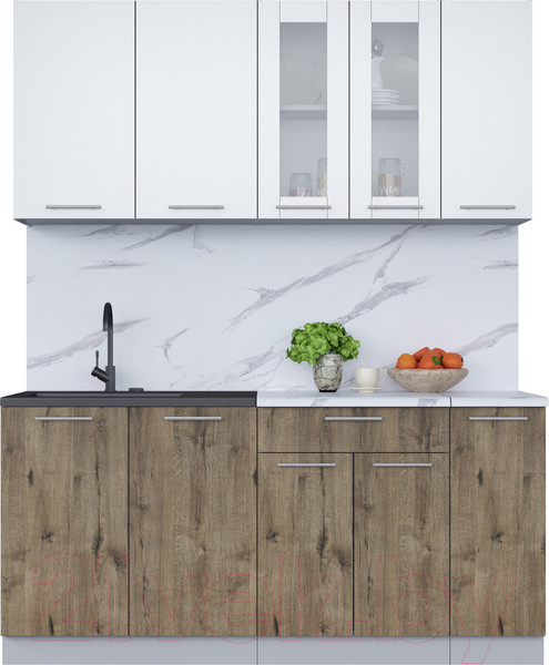 Изображение товара Кухонный гарнитур Интерлиния Мила 17 (белый платинум/дуб веллингтон/белый гранит)