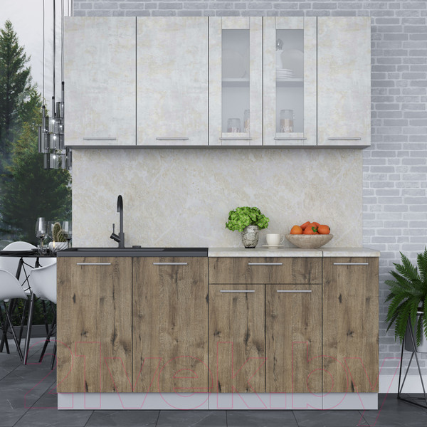 Изображение товара Кухонный гарнитур Интерлиния Мила 17 (бетон лайт/дуб веллингтон/опал светлый)