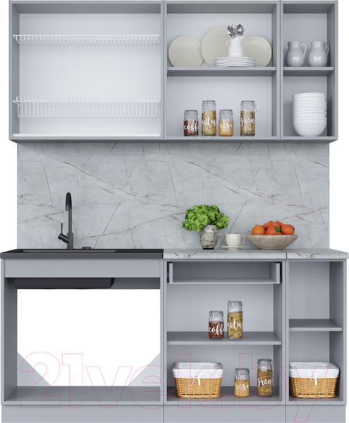 Изображение товара Кухонный гарнитур Интерлиния Мила 17 (бетон лайт/дуб веллингтон/опал светлый)