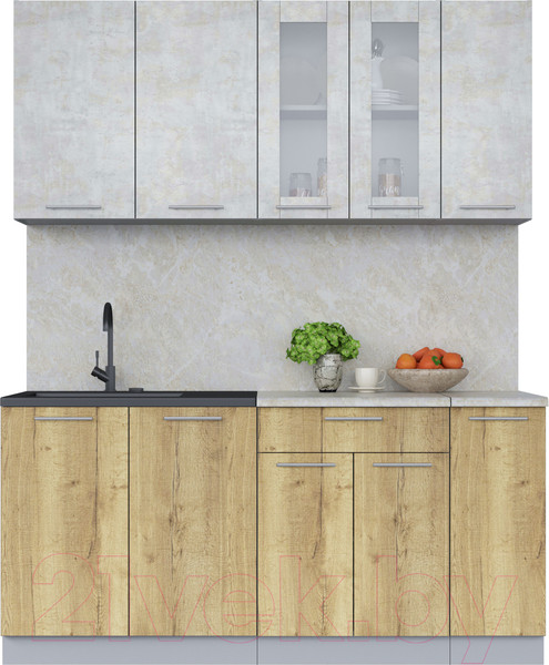 Изображение товара Кухонный гарнитур Интерлиния Мила 17 (бетон лайт/дуб золотой/опал светлый)