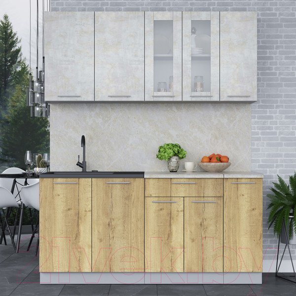 Изображение товара Кухонный гарнитур Интерлиния Мила 17 (бетон лайт/дуб золотой/опал светлый)