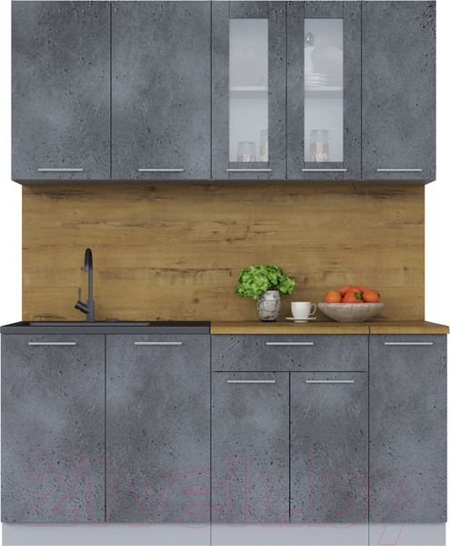 Изображение товара Кухонный гарнитур Интерлиния Мила 17 (бетон потленд/бетон портленд/дуб бунратти)