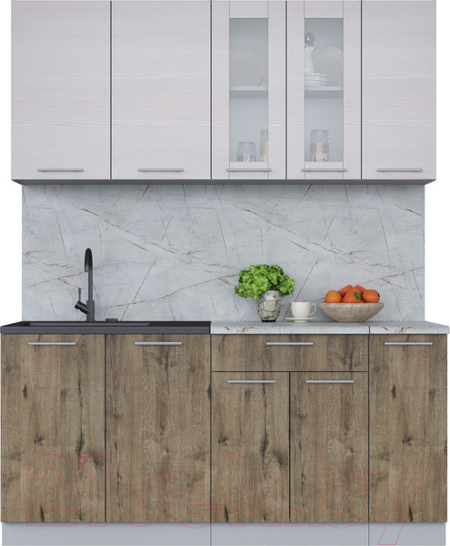 Изображение товара Кухонный гарнитур Интерлиния Мила 17 (вудлайн кремовый/дуб веллингтон/серый каспий)