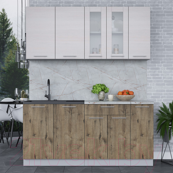 Изображение товара Кухонный гарнитур Интерлиния Мила 17 (вудлайн кремовый/дуб веллингтон/серый каспий)