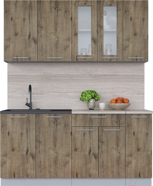 Изображение товара Кухонный гарнитур Интерлиния Мила 17 (дуб веллингтон/дуб веллингтон/травертин серый)