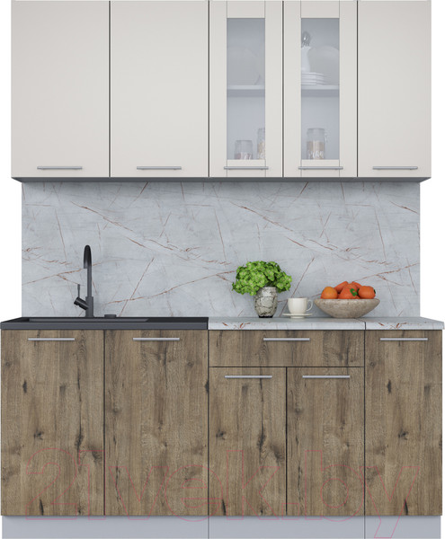 Изображение товара Кухонный гарнитур Интерлиния Мила 17 (персидский жемчуг/дуб веллингтон/серый каспий)