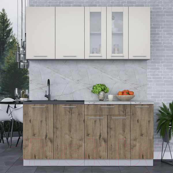 Изображение товара Кухонный гарнитур Интерлиния Мила 17 (персидский жемчуг/дуб веллингтон/серый каспий)