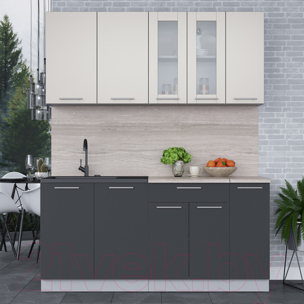 Изображение товара Кухонный гарнитур Интерлиния Мила 17 (персидский жемчуг/антрацит/травертин серый)