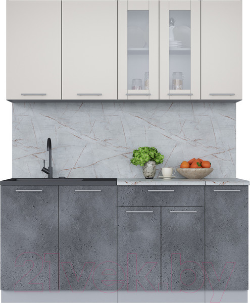 Изображение товара Кухонный гарнитур Интерлиния Мила 17 (персидский жемчуг/бетон портленд/серый каспий)