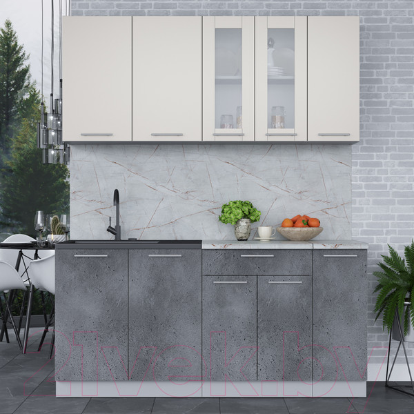 Изображение товара Кухонный гарнитур Интерлиния Мила 17 (персидский жемчуг/бетон портленд/серый каспий)