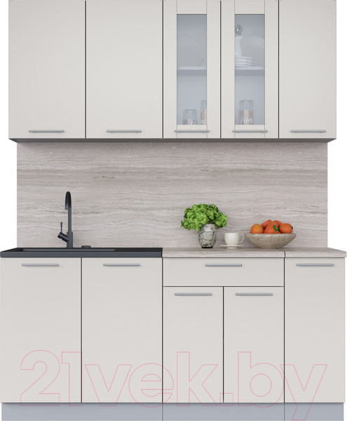 Изображение товара Кухонный гарнитур Интерлиния Мила 17 (персидский жемчуг/персидский жемчуг/травертин серый)