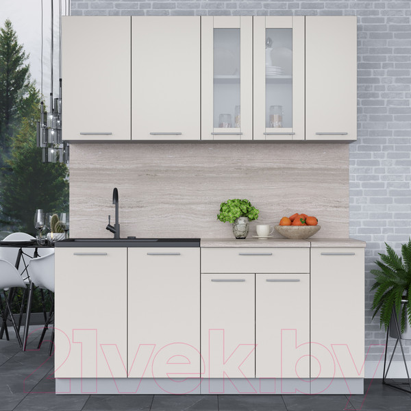 Изображение товара Кухонный гарнитур Интерлиния Мила 17 (персидский жемчуг/персидский жемчуг/травертин серый)