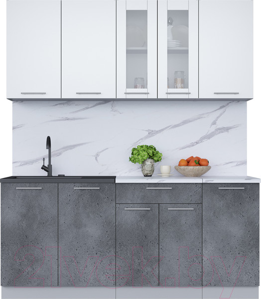 Изображение товара Кухонный гарнитур Интерлиния Мила 18 (белый платинум/бетон портленд/белый гранит)
