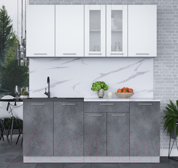 Изображение товара Кухонный гарнитур Интерлиния Мила 18 (белый платинум/бетон портленд/белый гранит)