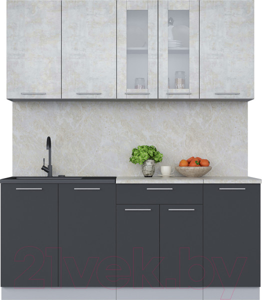 Изображение товара Кухонный гарнитур Интерлиния Мила 18 (бетон лайт/антрацит/опал светлый)