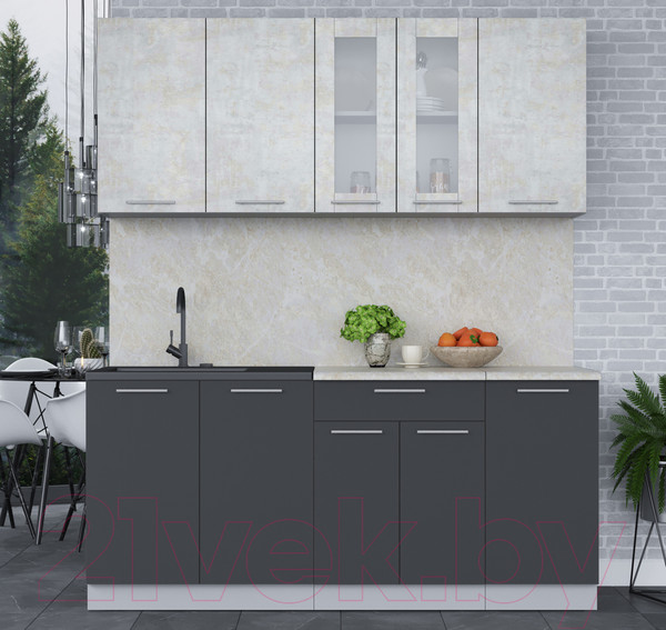 Изображение товара Кухонный гарнитур Интерлиния Мила 18 (бетон лайт/антрацит/опал светлый)