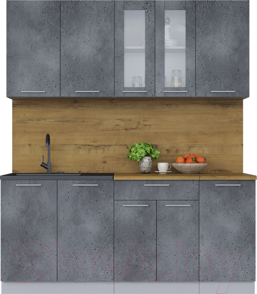 Изображение товара Кухонный гарнитур Интерлиния Мила 18 (бетон потленд/бетон портленд/дуб бунратти)