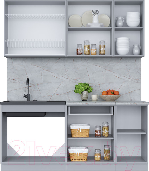 Изображение товара Кухонный гарнитур Интерлиния Мила 18 (бетон потленд/бетон портленд/дуб бунратти)