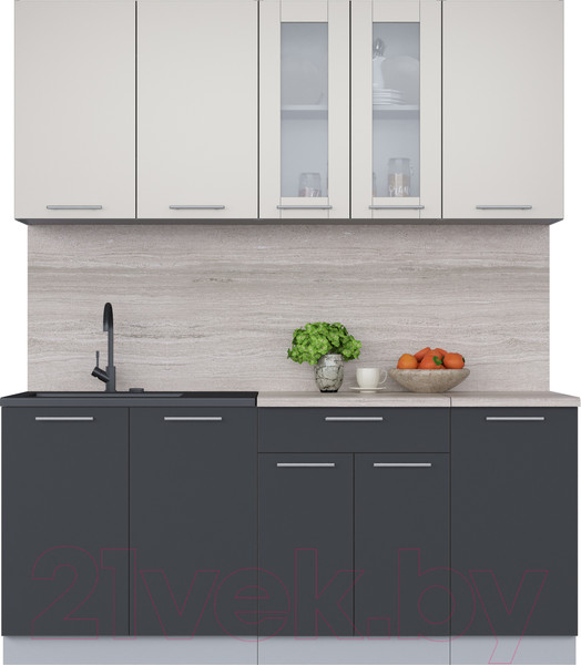 Изображение товара Кухонный гарнитур Интерлиния Мила 18 (персидский жемчуг/антрацит/травертин серый)