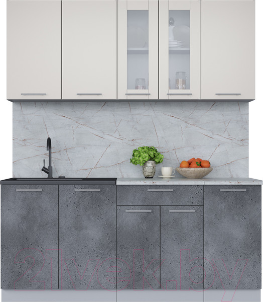 Изображение товара Кухонный гарнитур Интерлиния Мила 18 (персидский жемчуг/бетон портленд/серый каспий)