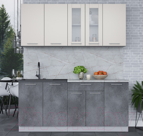 Изображение товара Кухонный гарнитур Интерлиния Мила 18 (персидский жемчуг/бетон портленд/серый каспий)