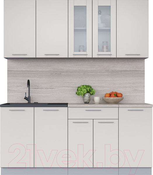Изображение товара Кухонный гарнитур Интерлиния Мила 18 (персидский жемчуг/персидский жемчуг/травертин серый)