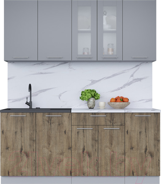 Изображение товара Кухонный гарнитур Интерлиния Мила 18 (серебро/дуб веллингтон/белый гранит)