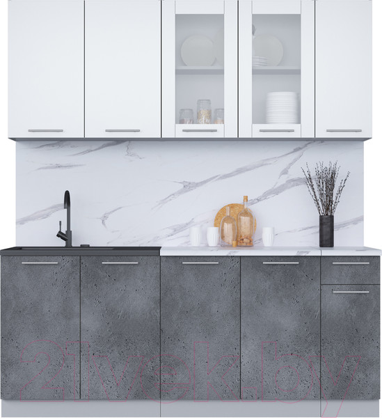 Изображение товара Кухонный гарнитур Интерлиния Мила 19 (белый платинум/бетон портленд/белый гранит)